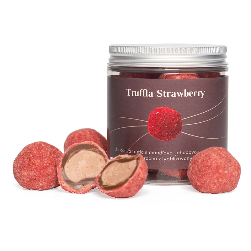 Jahodové trufle plnené mandľovo-jahodovou pralinkou (150g)