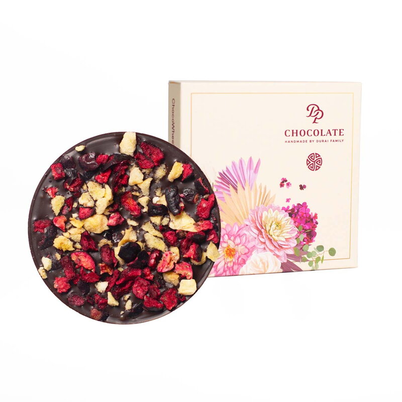 ChocoWheel Horká čokoláda s banánom a čiernymi ríbezľami - kvetinový vzor (20g)