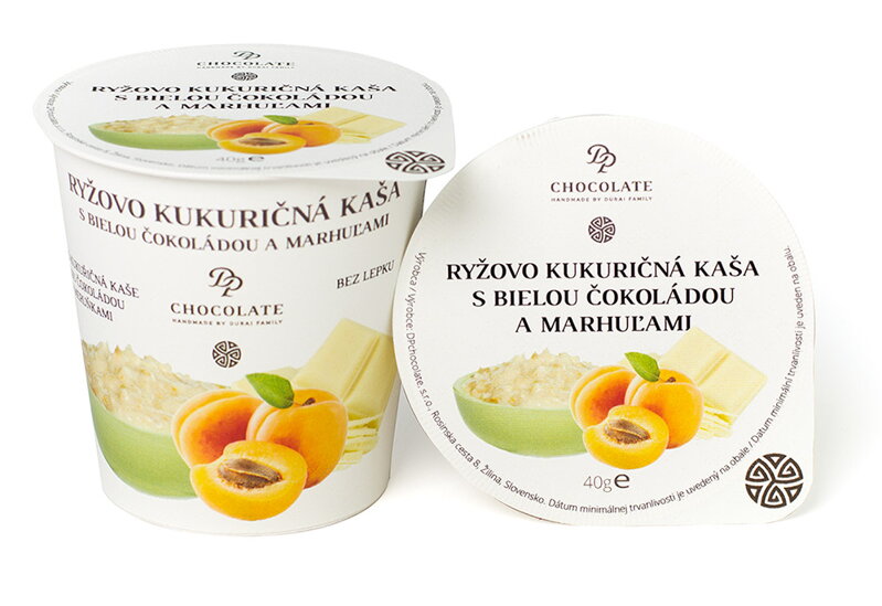 Rýžovo-kukuřičná kaše s bílou čokoládou a meruňkami (40g) Rýžovo-kukuřičná kaše s bílou čokoládou a meruňkami (40g)