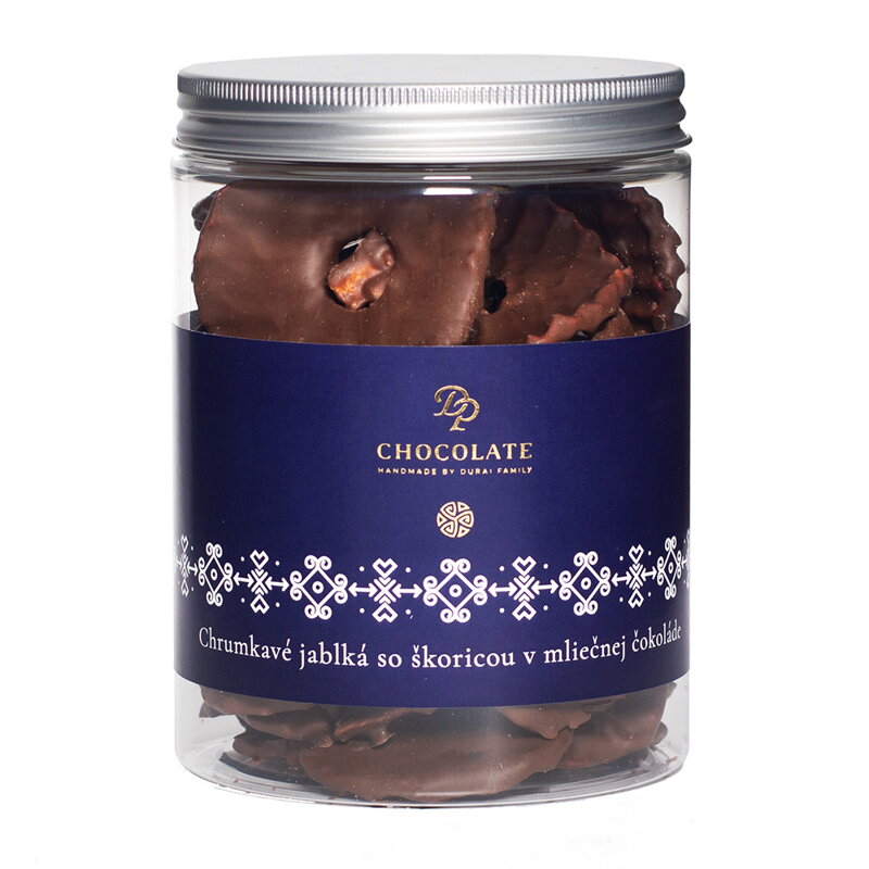 Sušená jablka macerovaná ve skořici v mléčné čokoládě – květinový vzor (130 g)