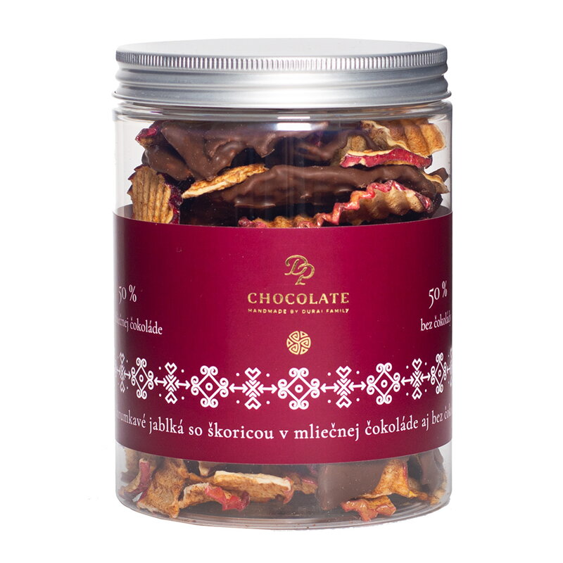 SK Sušená jablka macerovaná se skořicí v mléčné čokoládě i bez čokolády (180 g)