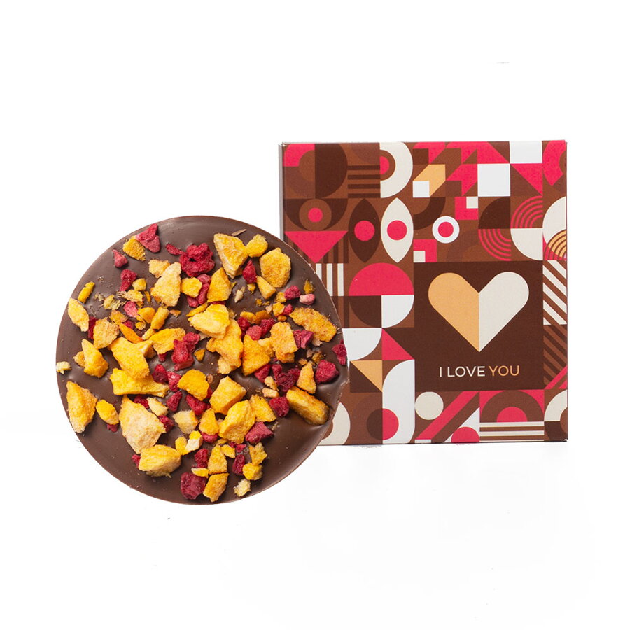 ChocoWheel Valentýn – mléčná čokoláda s mangem a malinami (20g)